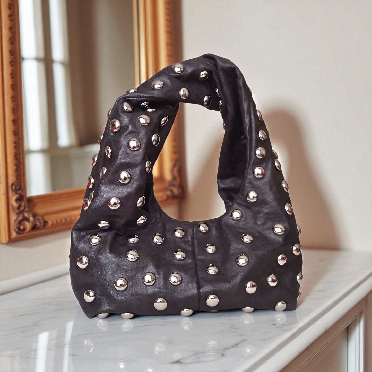 Studded Twist Handle Bag – Dark Grey (large)