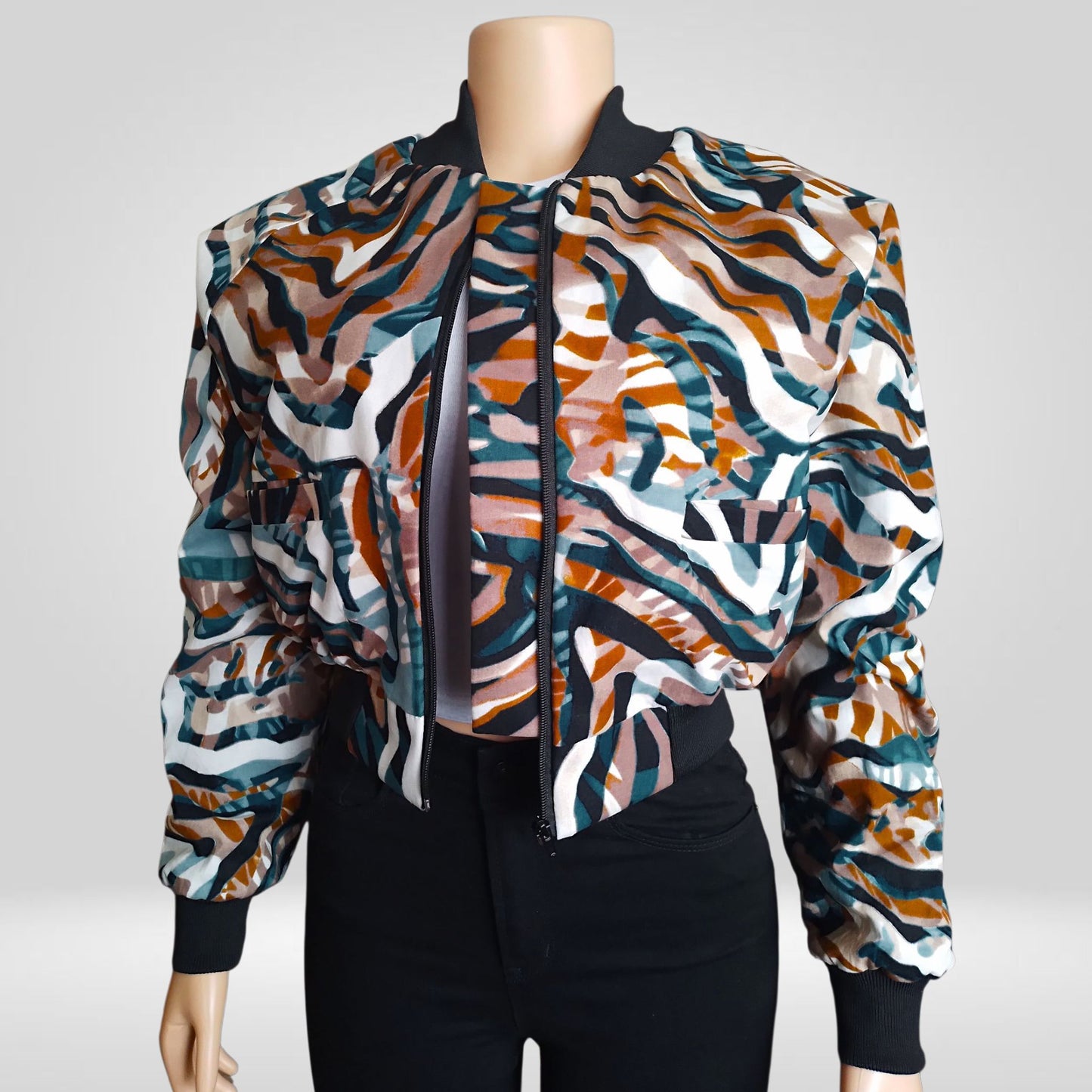 Ankara Bomber Jacket-Abstract swirl print