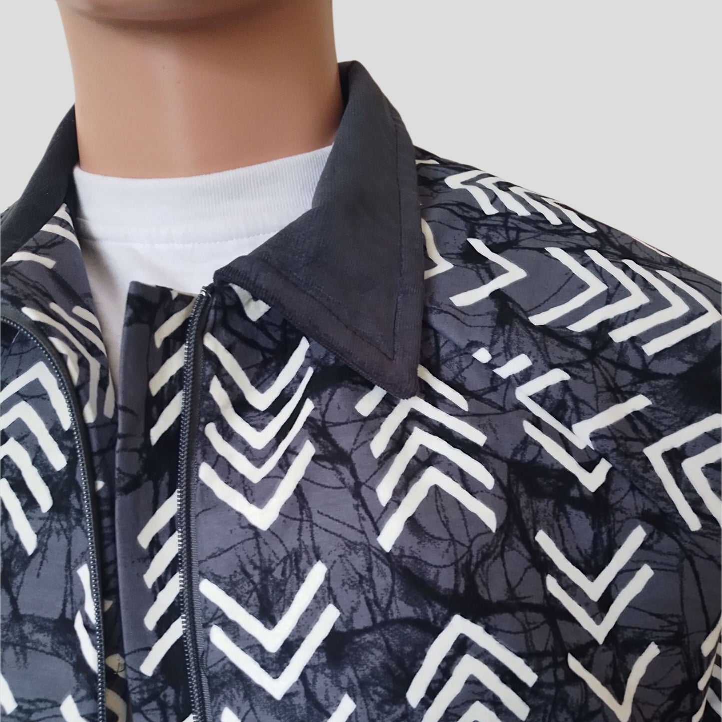 Ankara Bomber Jacket - Grey Tribal print