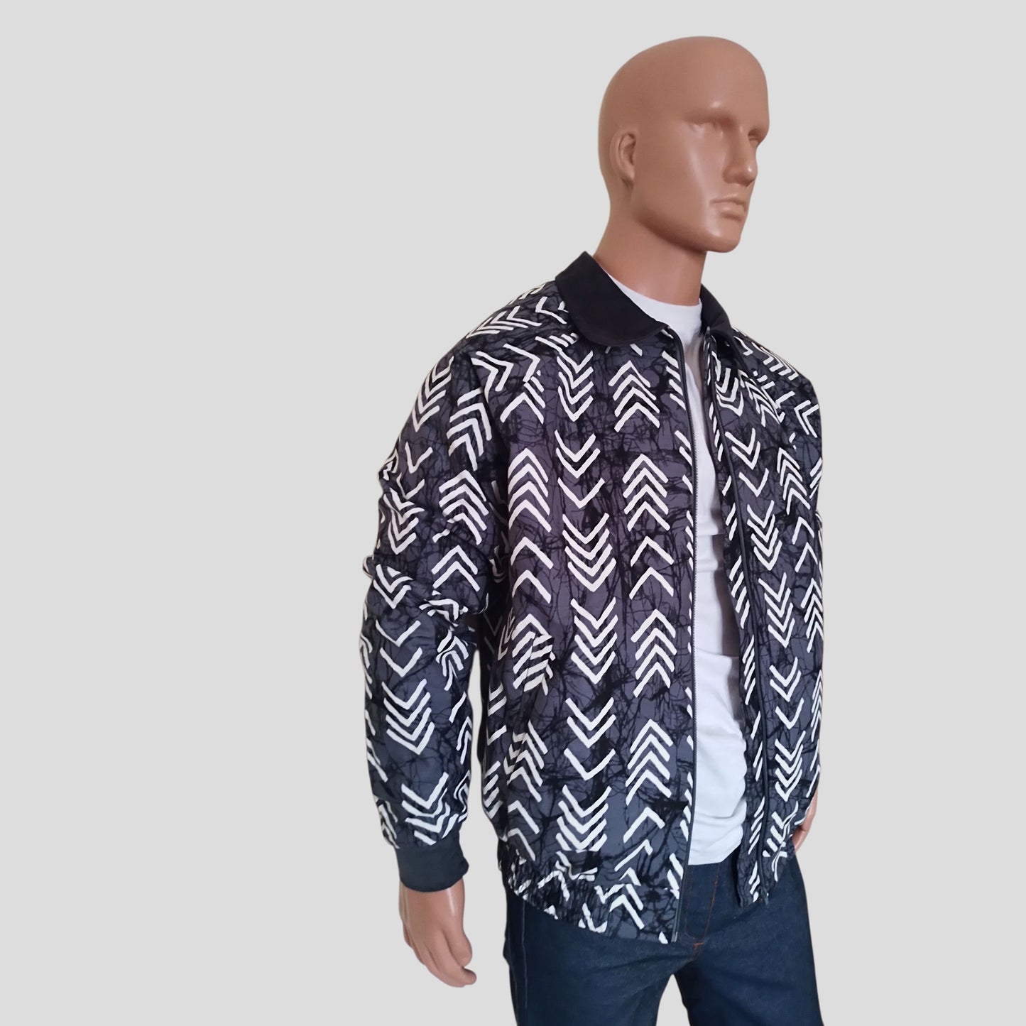 Ankara Bomber Jacket - Grey Tribal print