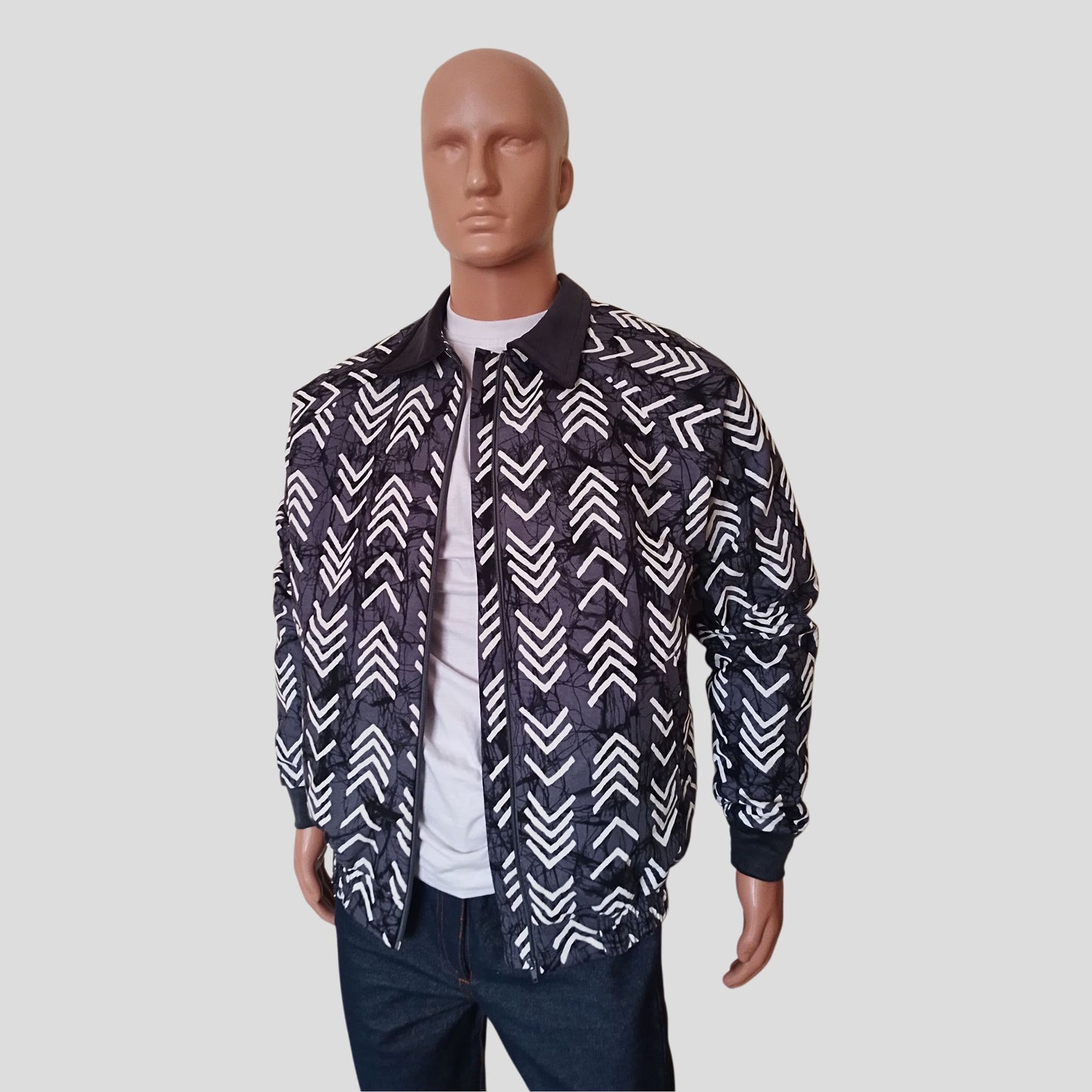 Ankara Bomber Jacket - Grey Tribal print