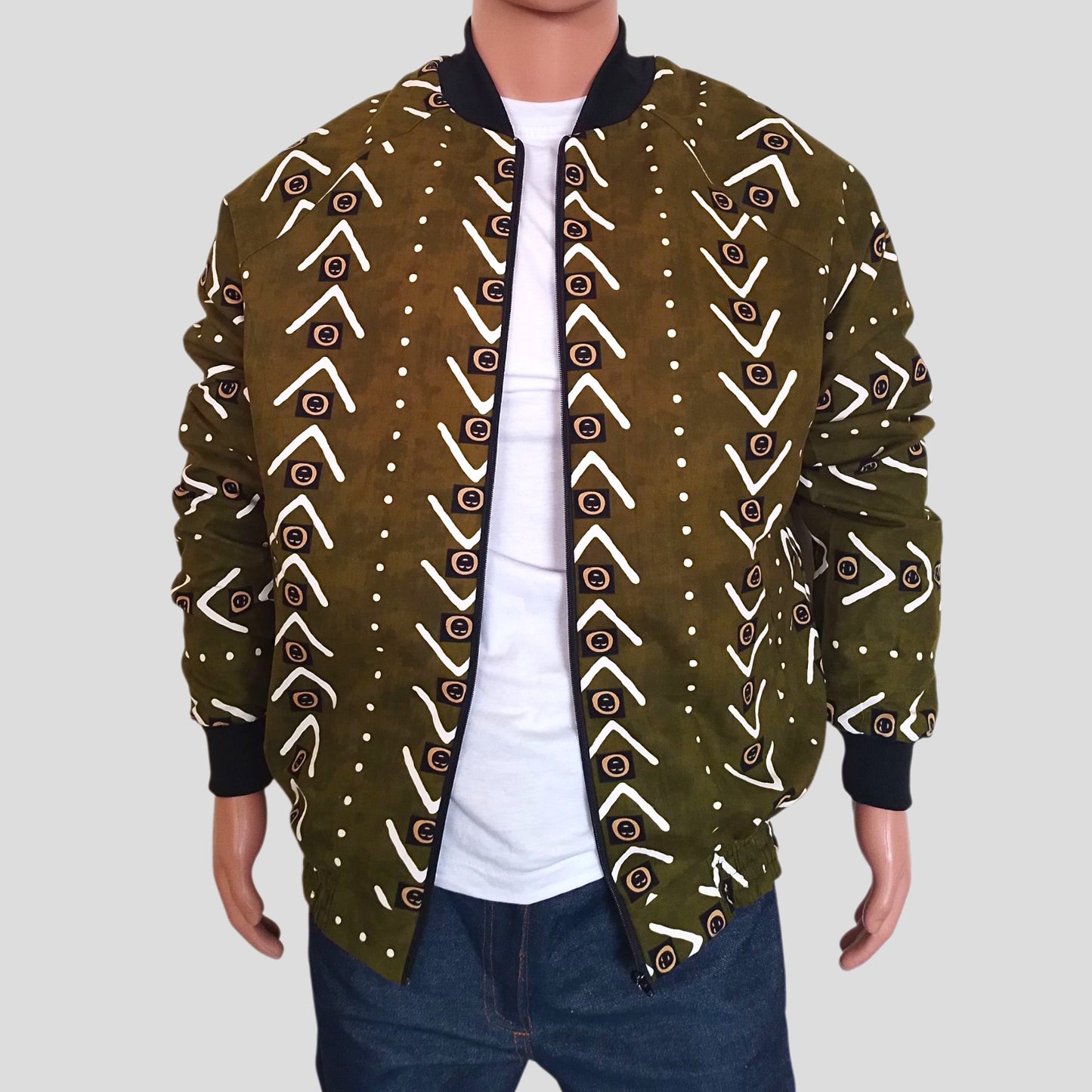 Ankara Bomber Jacket -Green Tribal print