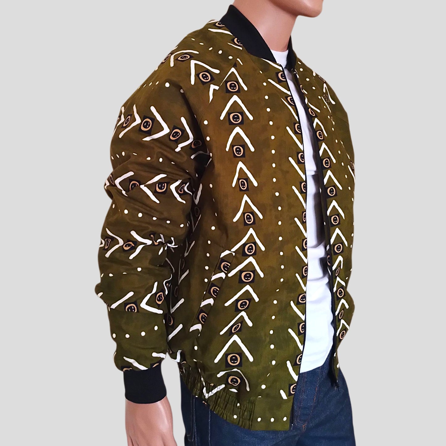 Ankara Bomber Jacket -Green Tribal print