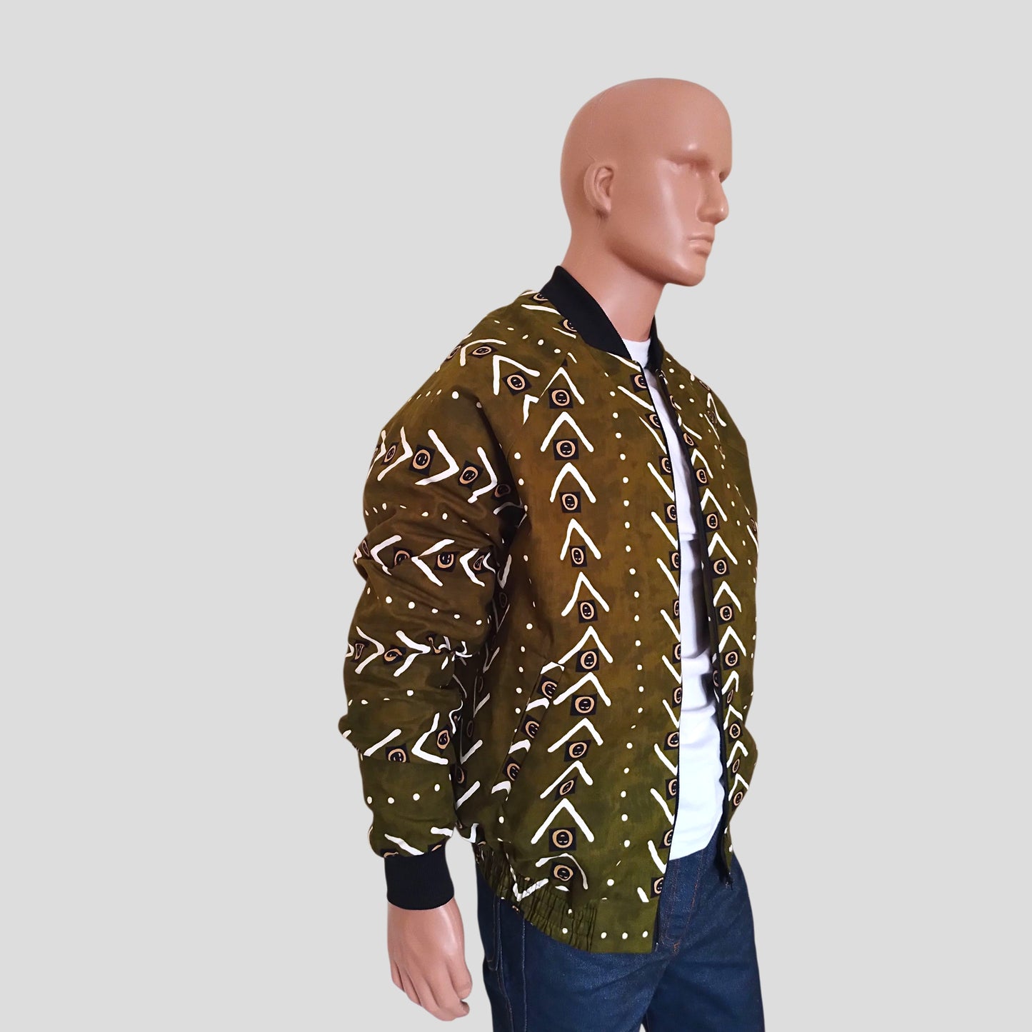 Ankara Bomber Jacket -Green Tribal print