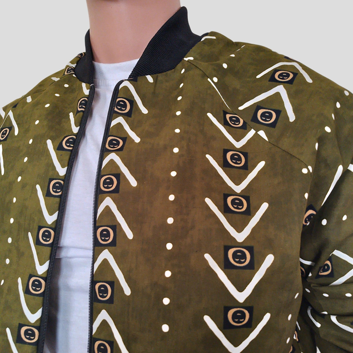 Ankara Bomber Jacket -Green Tribal print