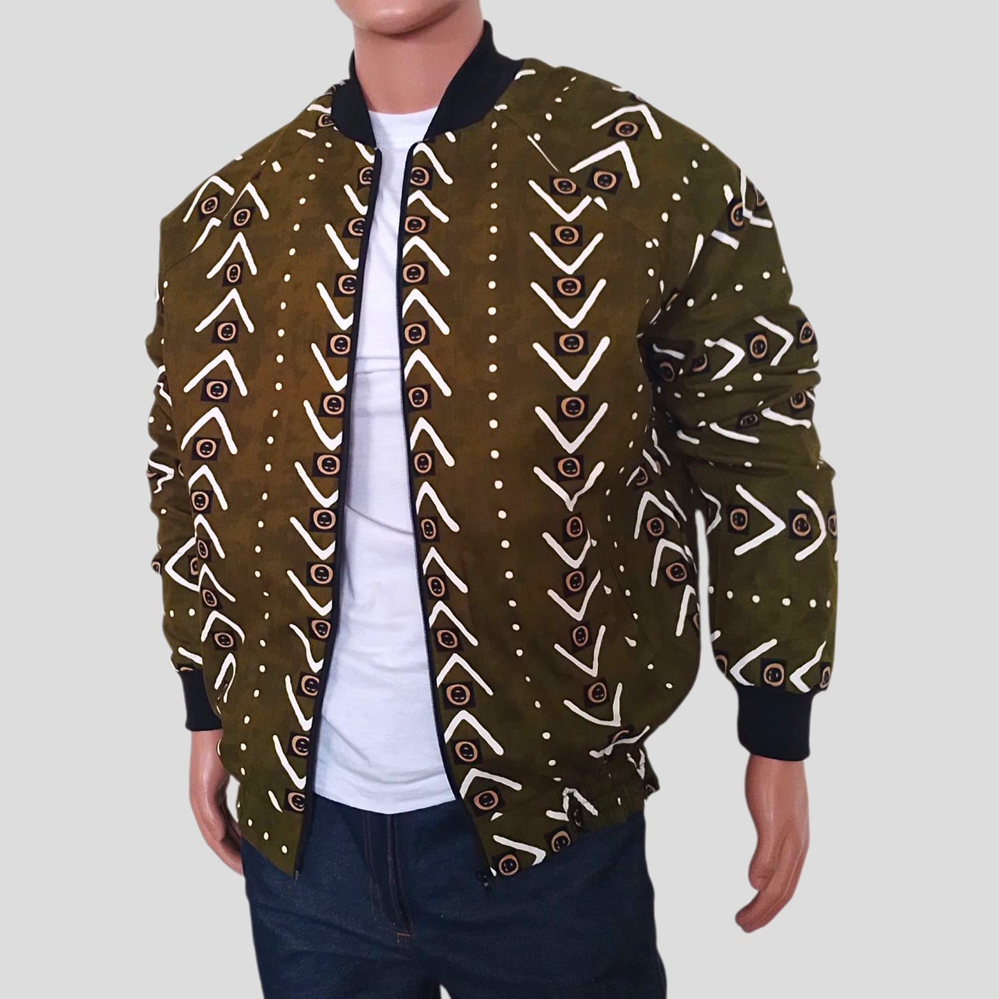 Ankara Bomber Jacket -Green Tribal print