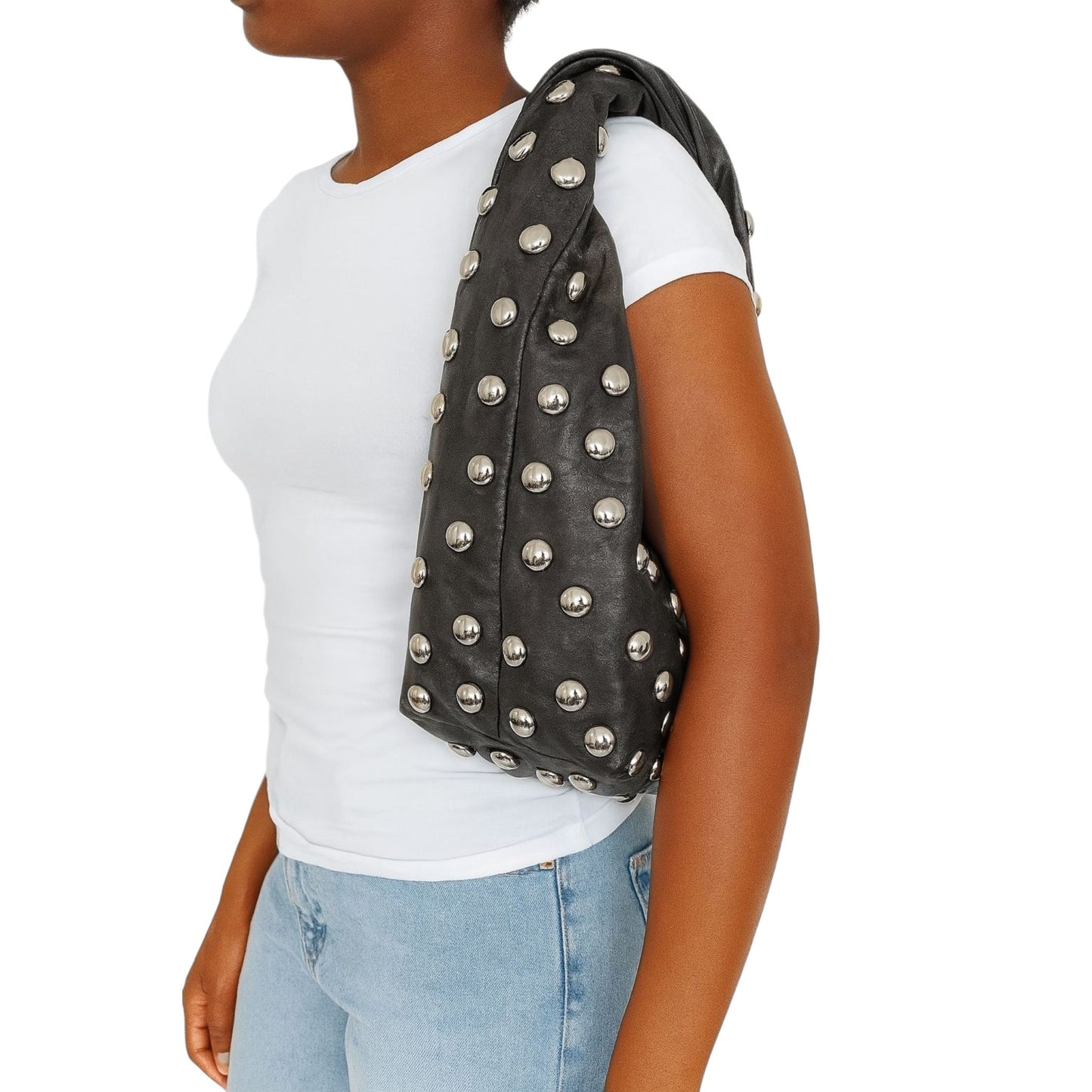 Studded Twist Handle Bag – Dark Grey (large)