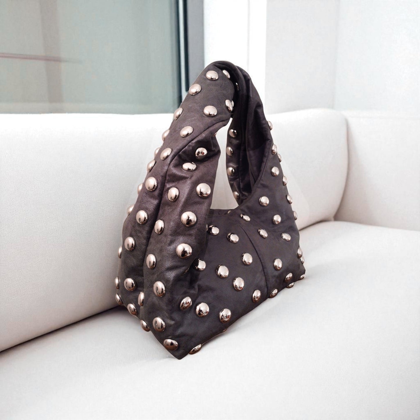 Studded Twist Handle Bag – Dark Grey (large)