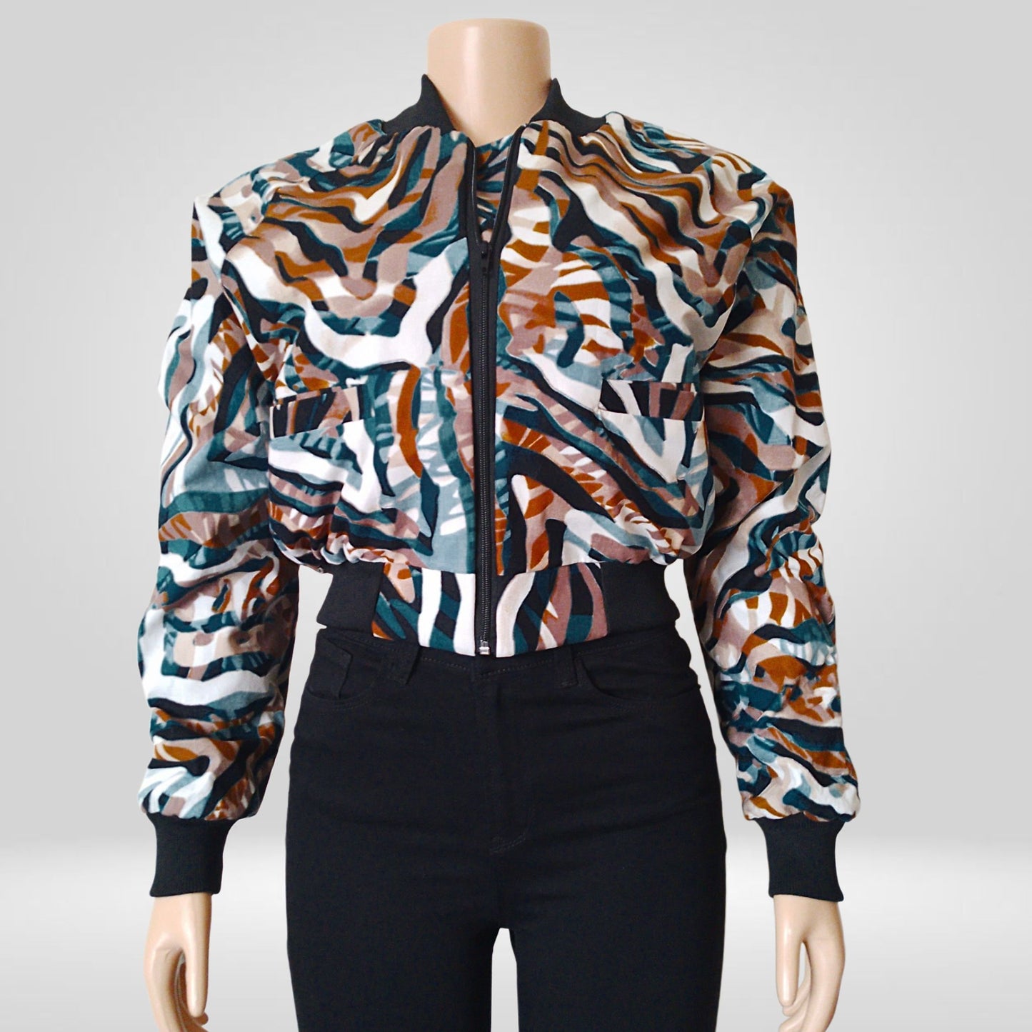 Ankara Bomber Jacket-Abstract swirl print