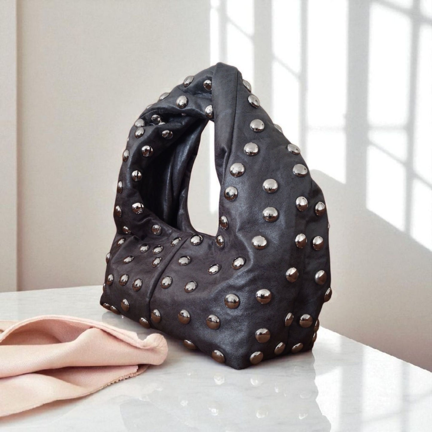 Studded Twist Handle Bag – Dark Grey (large)
