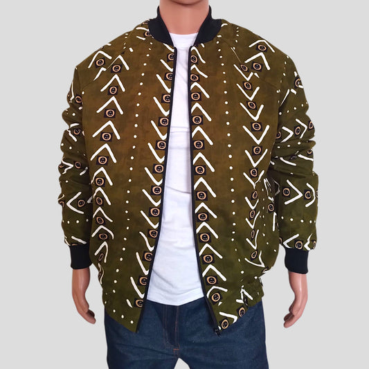 Ankara Bomber Jacket -Green Tribal print