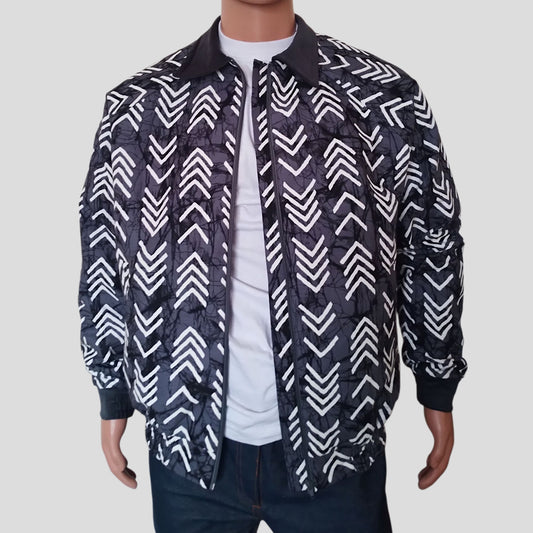 Ankara Bomber Jacket - Grey Tribal print
